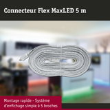 Câble connecteur Flex MaxLED blanc de 5 m avec prise 5 broches pour systèmes d'éclairage LED