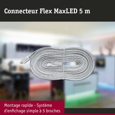 Câble connecteur Flex MaxLED blanc de 5 m avec prise 5 broches pour systèmes d'éclairage LED
