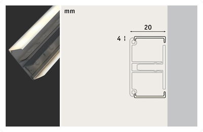 White aluminum LED profile with frosted diffuser, 20 mm wide, for LED strip lighting installation