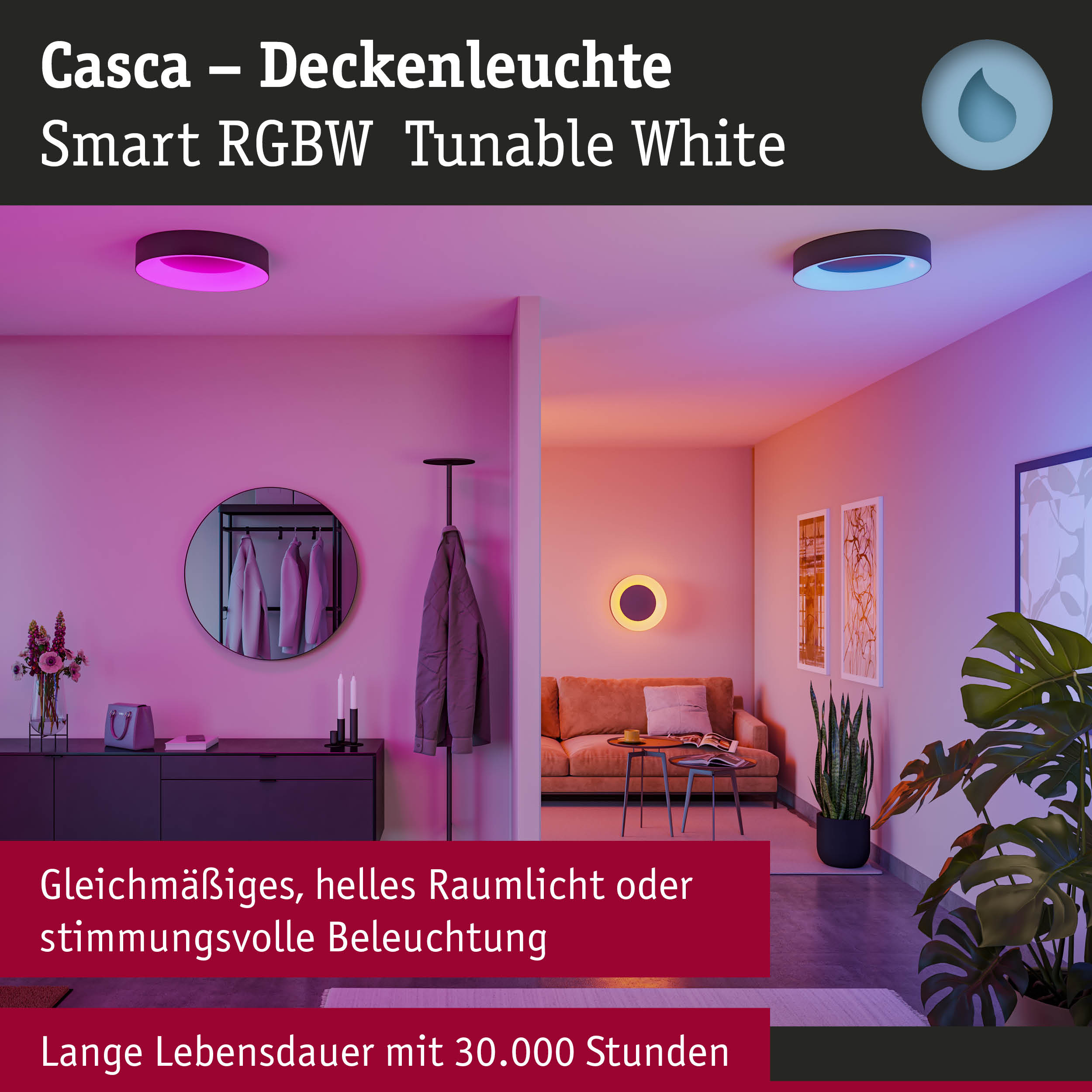 Casca Deckenleuchte mit smartem RGBW Licht in Schwarz für stimmungsvolle Raumbeleuchtung