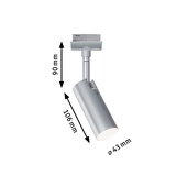 Silver aluminium spotlight with 90 mm height and 43 mm diameter, modern LED track light