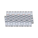 Flexible LED strip with white LEDs on silver circuit board for modern lighting solutions