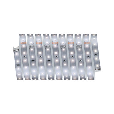 Flexible LED strip with white LEDs on silver circuit board for modern lighting solutions