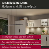 Pendelleuchte Lento in schwarzem Metall mit modernem Design über hellem Holztisch in Küche