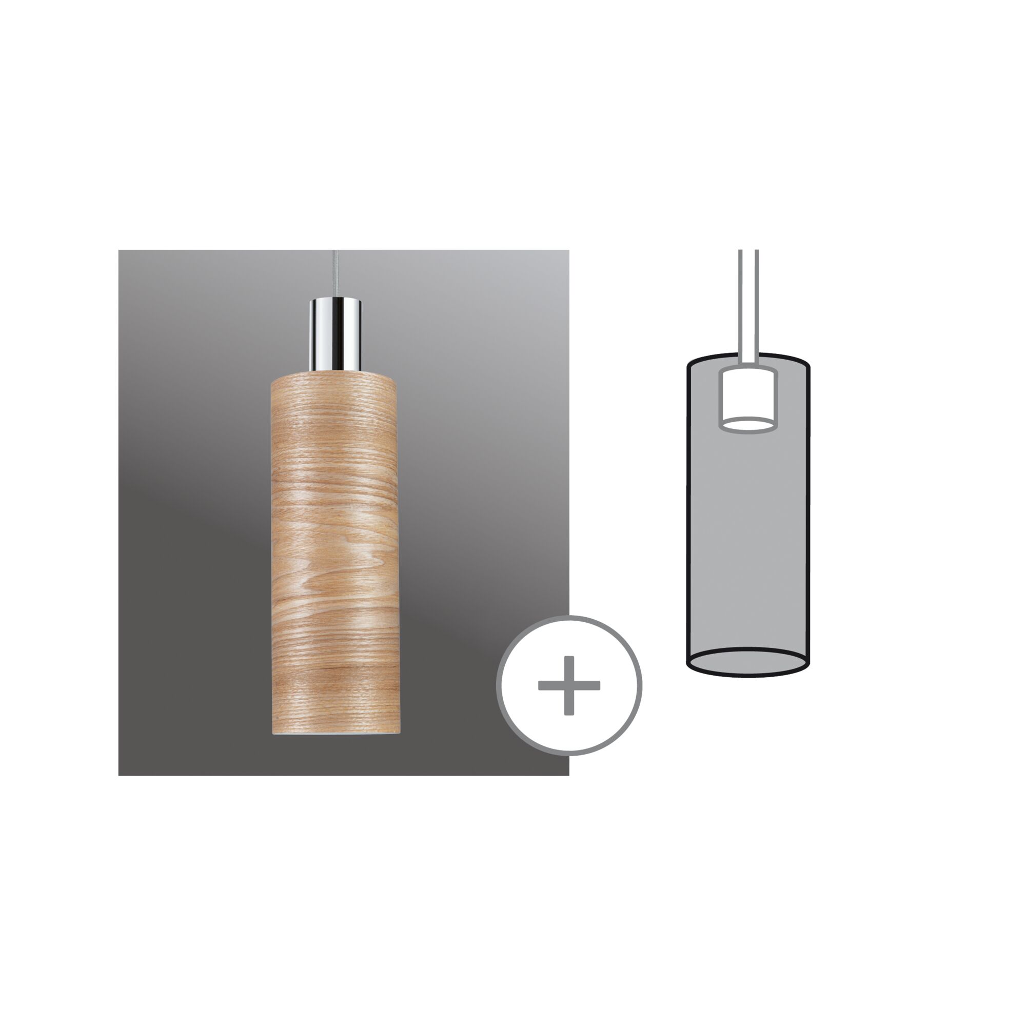 URail Abat-jour 2Easy Vitus 110mm Bois Suspension moderne avec abat-jour en bois clair et métal chromé pour un éclairage intérieur élégant