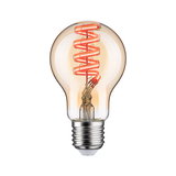 Gloeilamp met spiraalvormig LED-filament in warm amber glas voor decoratieve verlichting