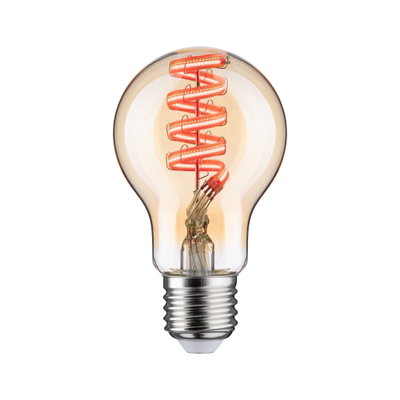 Glühbirne mit spiralförmigem LED-Filament in warmem Bernstein für dekorative Beleuchtung