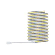 Flexible 24V LED strip light in white with warm white LEDs for versatile indoor lighting solutions.