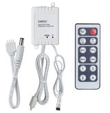 Weißer LED-Dimmer DMR07 mit Fernbedienung und Anschlusskabeln für 12-24V DC Beleuchtungssysteme