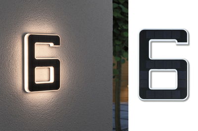 Chiffre solaire noir 6 avec éclairage LED blanc pour murs extérieurs, résistant aux intempéries et économique