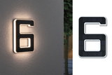 Chiffre 6 solaire noir avec lumière LED blanche pour murs extérieurs, résistant aux intempéries et économe en énergie