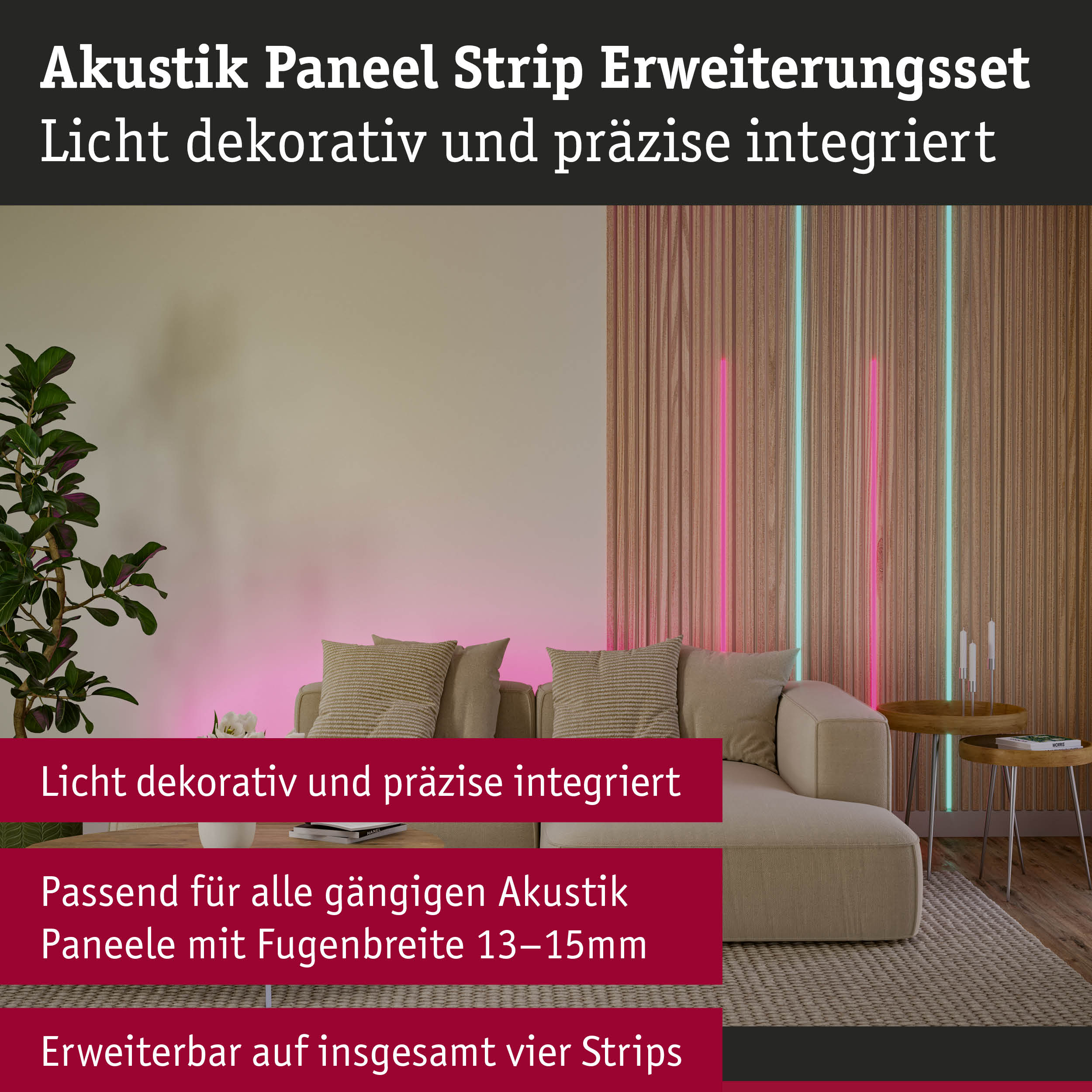 LED Strip Akkustik Paneel Erweiterung 2,4m RGB Schwarz