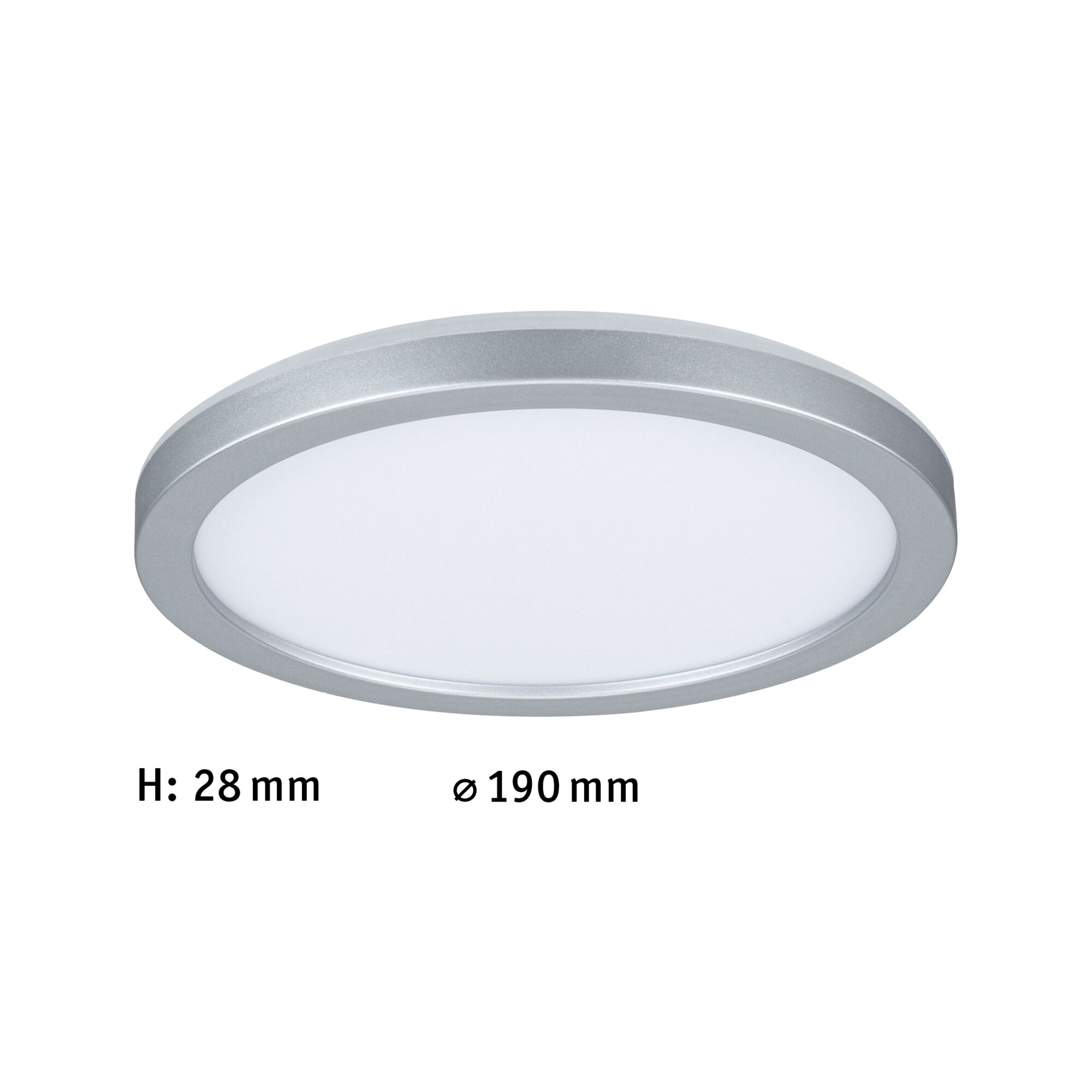 Round LED ceiling panel with silver aluminum frame and white diffuser, 190 mm diameter