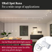 White URail Spot Runa metal spotlight with GU10 fitting for versatile indoor lighting solutions