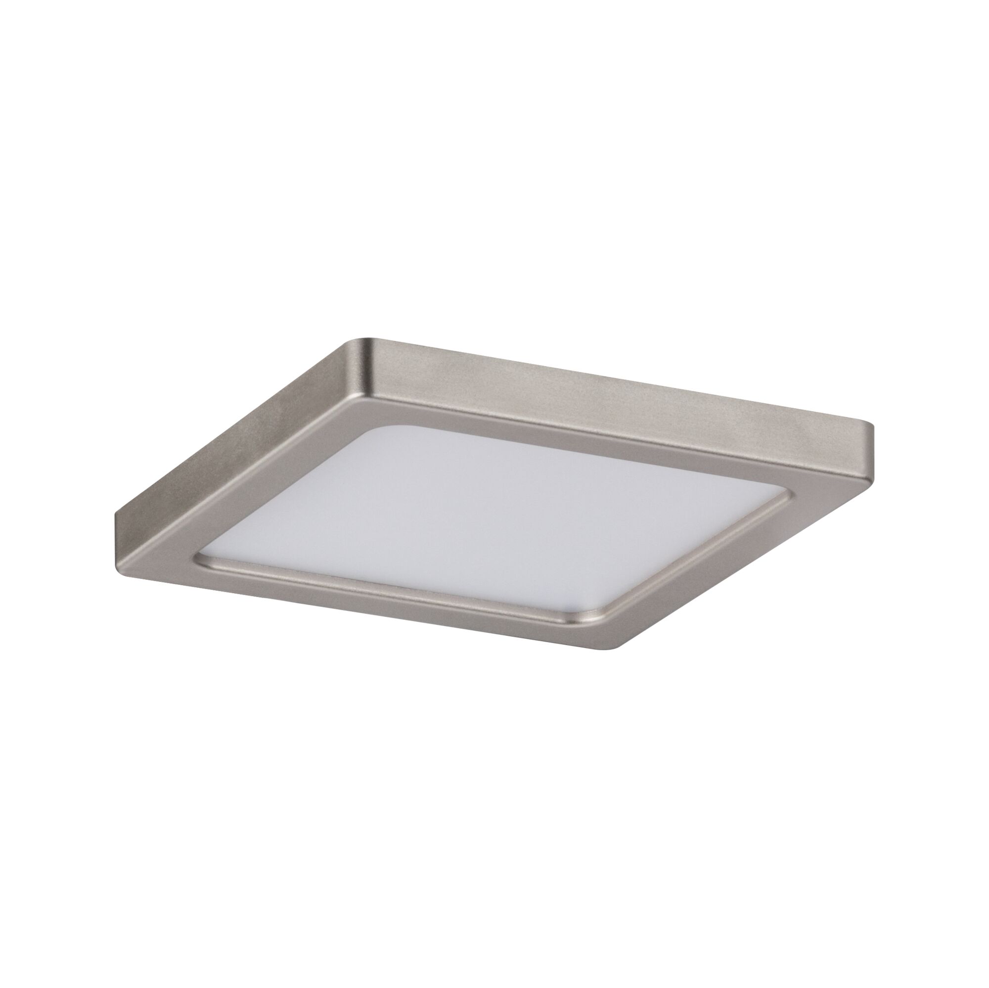 Square LED ceiling light in brushed silver metal with white diffuser for modern home lighting