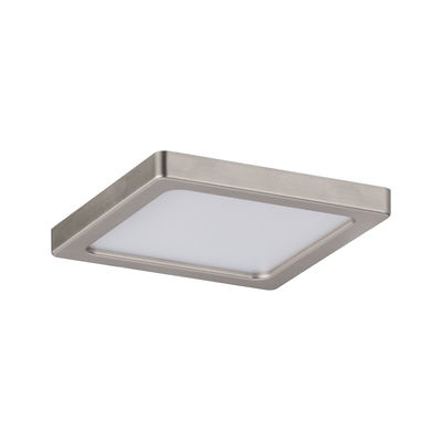 Square LED ceiling light in brushed silver metal with white diffuser for modern home lighting
