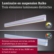 Luminaire suspendu Raiko blanc moderne avec éclairage RGBW et blanc réglable