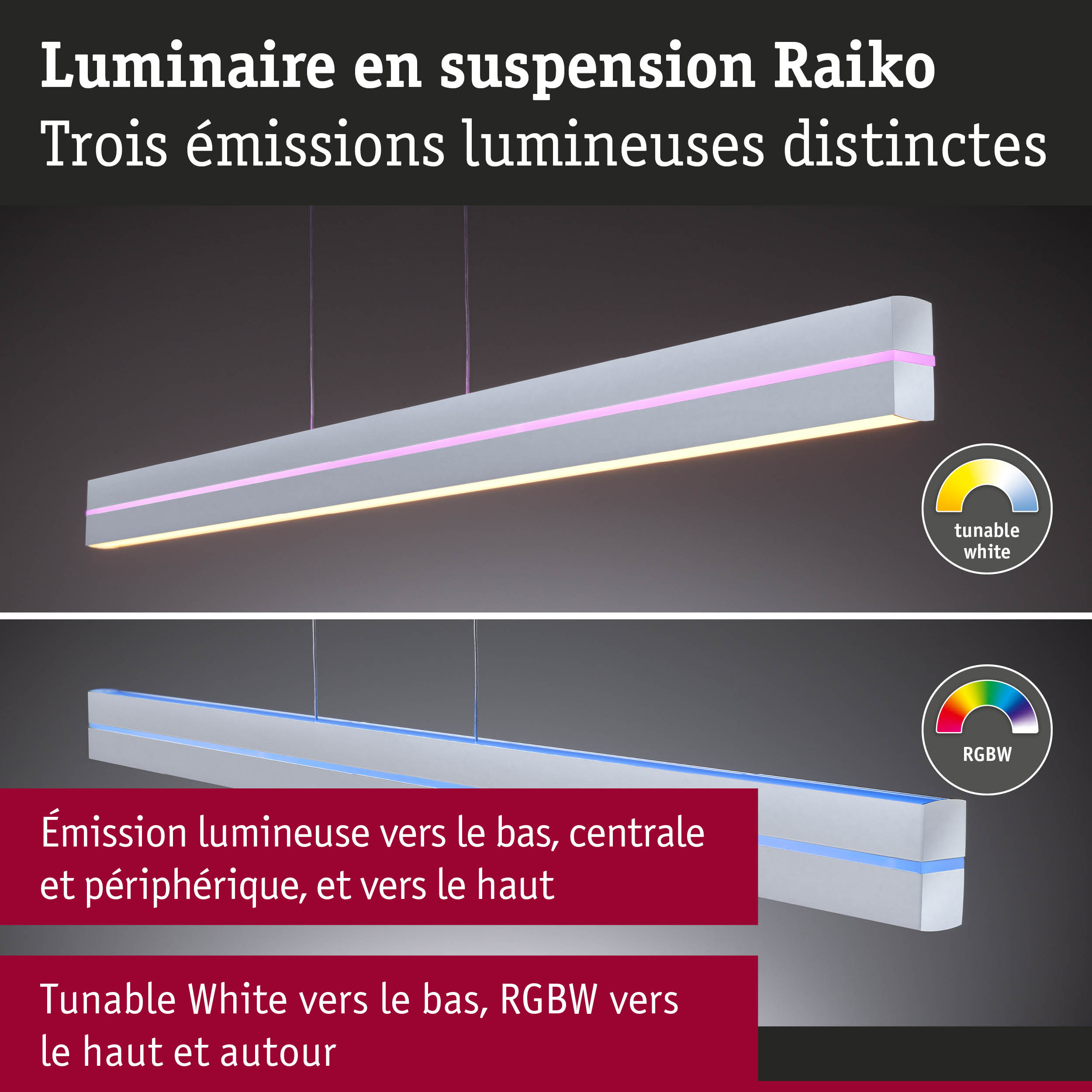 Luminaire suspendu Raiko blanc moderne avec éclairage RGBW et blanc réglable