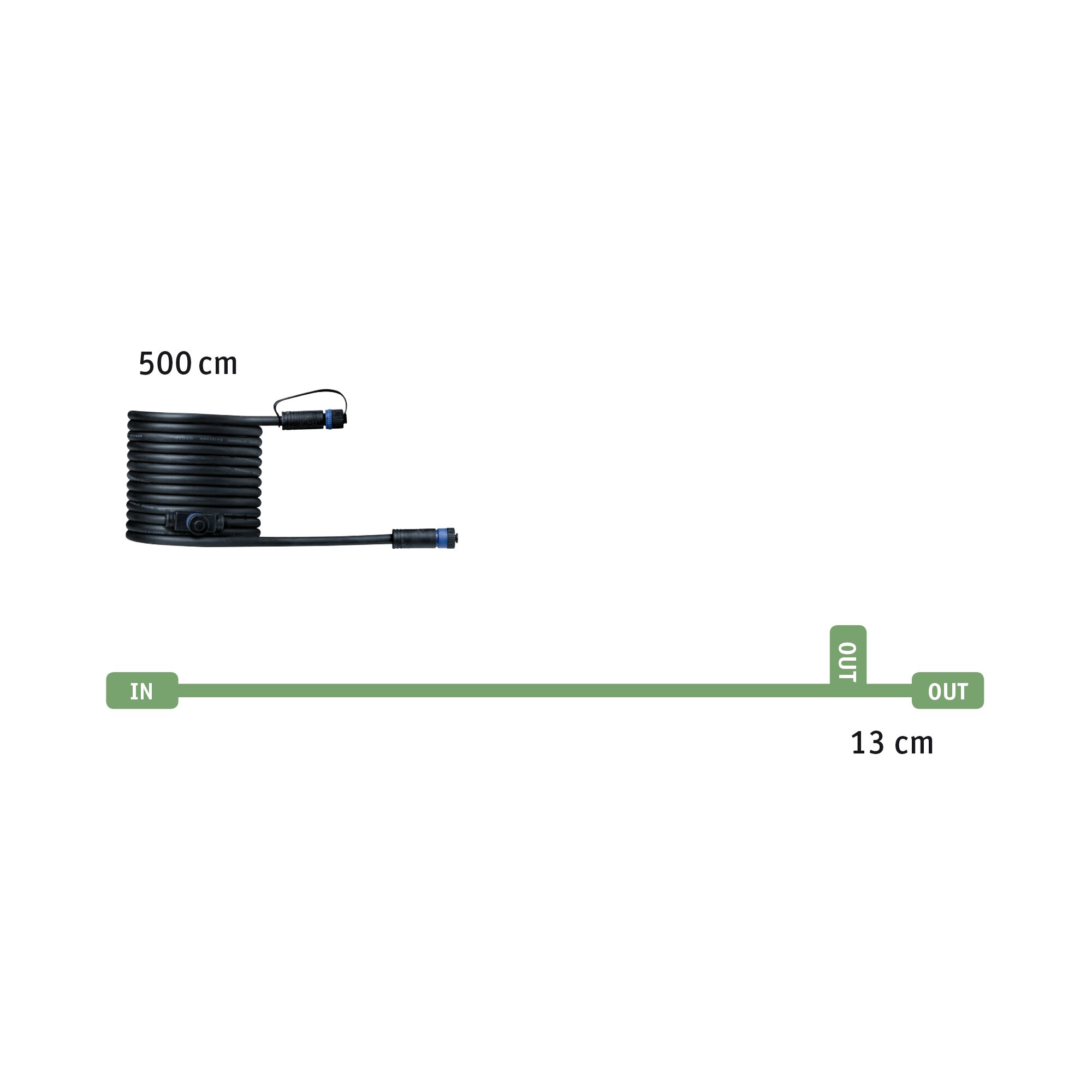 Black 500 cm long connection cable with connectors for LED lighting systems.