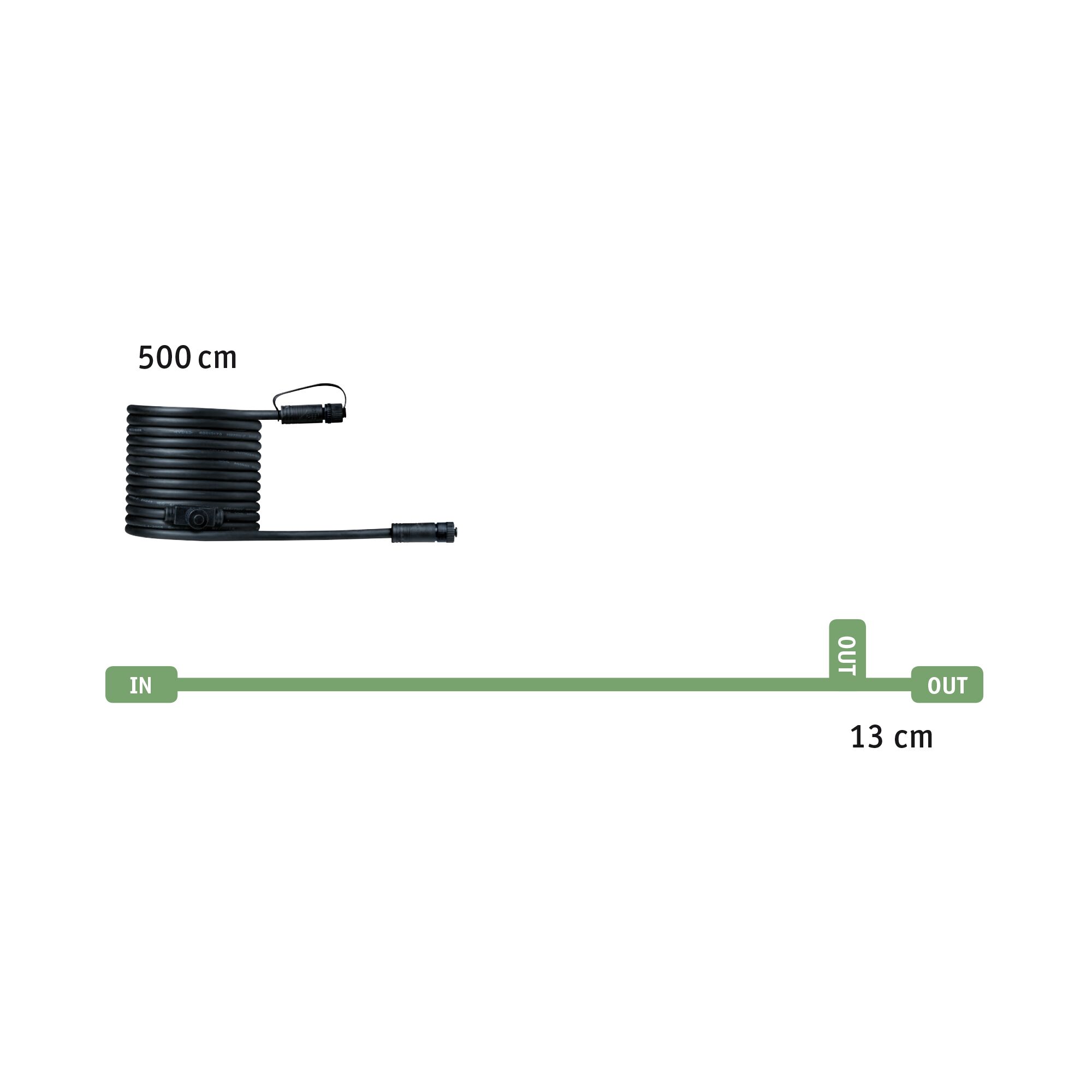 Black 500 cm cable with connectors and 13 cm branch for LED lighting installation