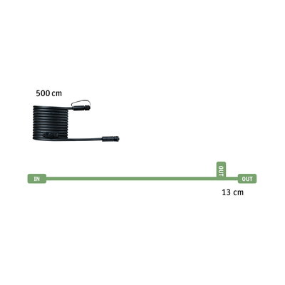 Black 500 cm cable with connectors and 13 cm branch for LED lighting installation