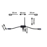 Schwarzes Kabel mit Antenne und Erdspieß, Maße 30 cm, 90 mm, 150 mm, 80 mm, 40 mm, LED Zubehör.