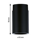 Schwarzes zylindrisches Aluminium-Gehäuse mit 96 mm Höhe und 55 mm Durchmesser für LED-Leuchten.