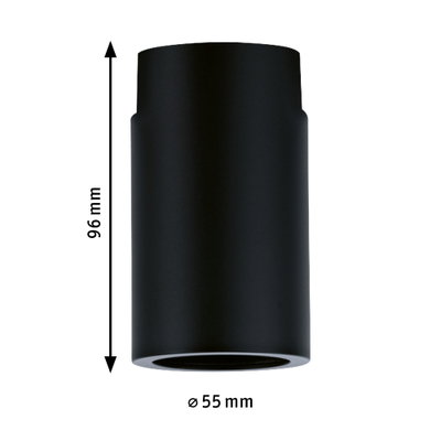 Schwarzes zylindrisches Aluminium-Gehäuse mit 96 mm Höhe und 55 mm Durchmesser für LED-Leuchten.
