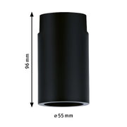 Schwarzes zylindrisches Aluminium-Gehäuse mit 96 mm Höhe und 55 mm Durchmesser für LED-Leuchten.