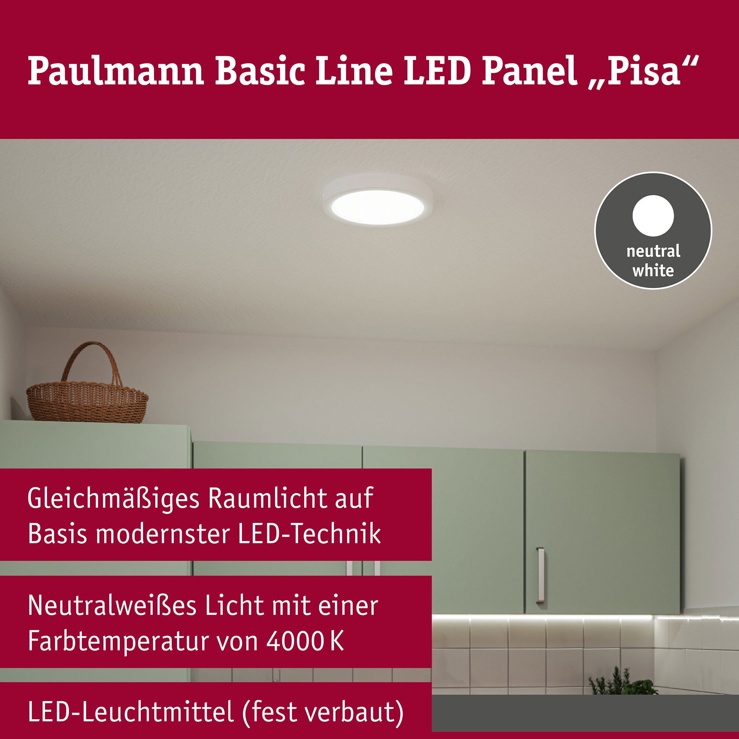 LED Panel Pisa 4000K 290mm 1800lm 17W Weiß matt