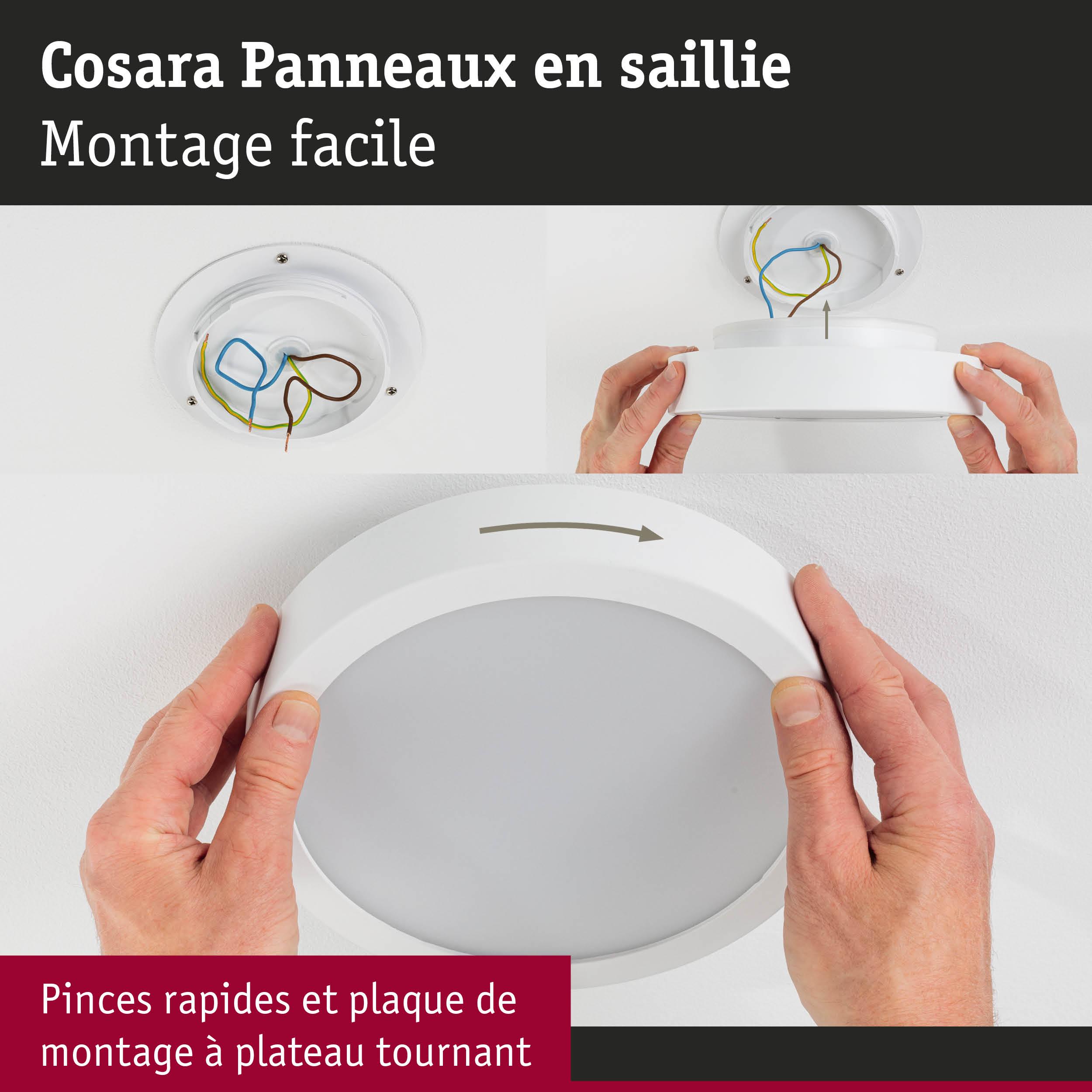 Instructions de montage pour plafonnier rond blanc avec clips rapides et fixation à plateau tournant
