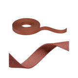 Brown woven textile tape with textured surface, suitable for fastening and decoration in DIY projects.