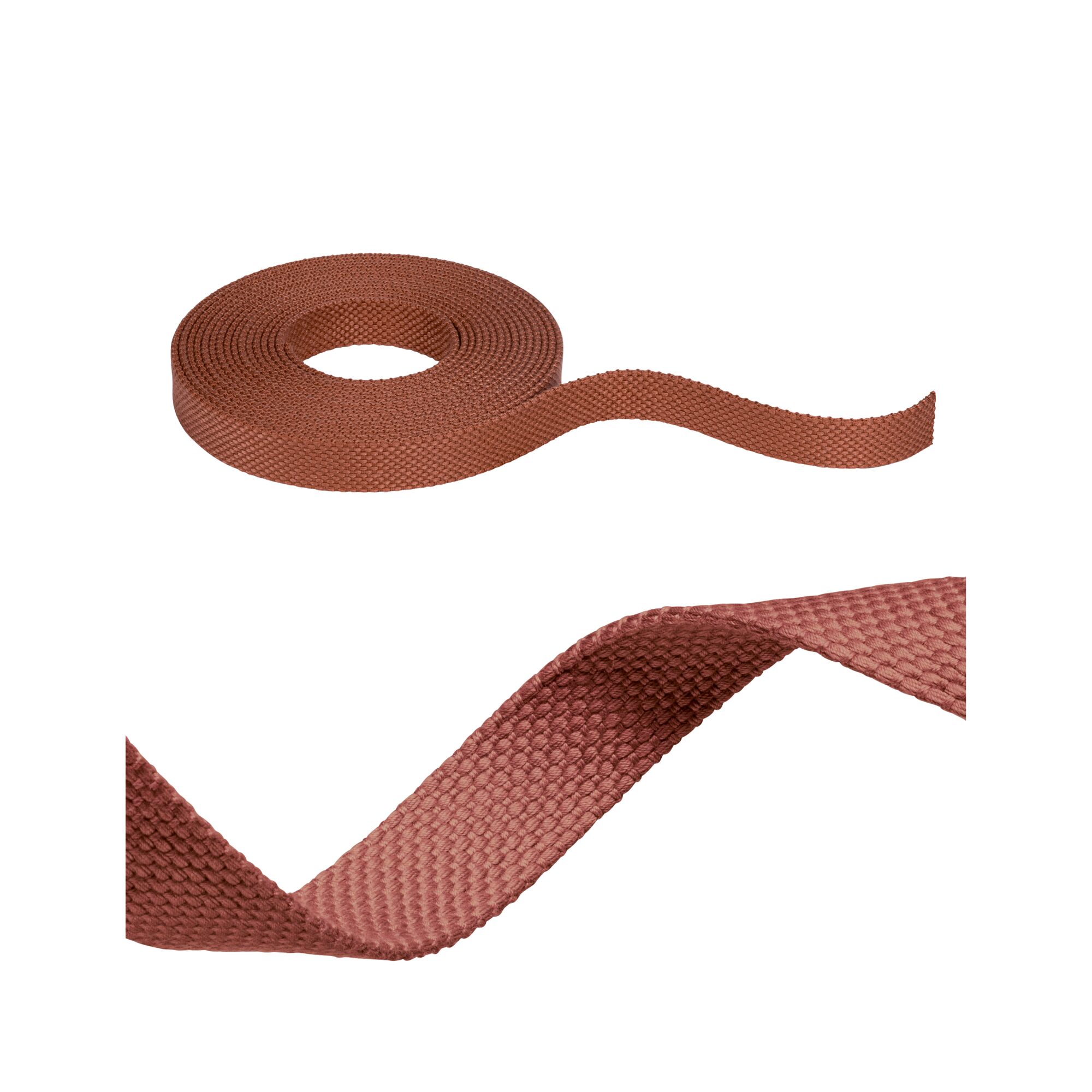 ULine Riem 5m Dacron Textil Koper Terracotta Bruin geweven textiellijm met gestructureerd oppervlak, geschikt voor bevestiging en decoratie bij klussen.
