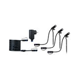 Ensemble de trois projecteurs LED noirs pour jardin avec piquets et câble avec prise pour éclairage extérieur