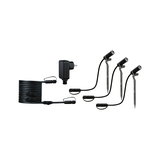 Ensemble de trois projecteurs LED noirs pour jardin avec piquets et câble avec prise pour éclairage extérieur