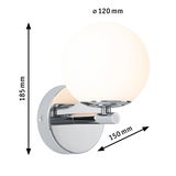 Wall lamp with opal white glass and chrome metal, 120 mm diameter, modern lighting fixture