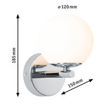 Wandlamp met opaalwit glas en chroom metaal, 120 mm diameter, modern ontwerp