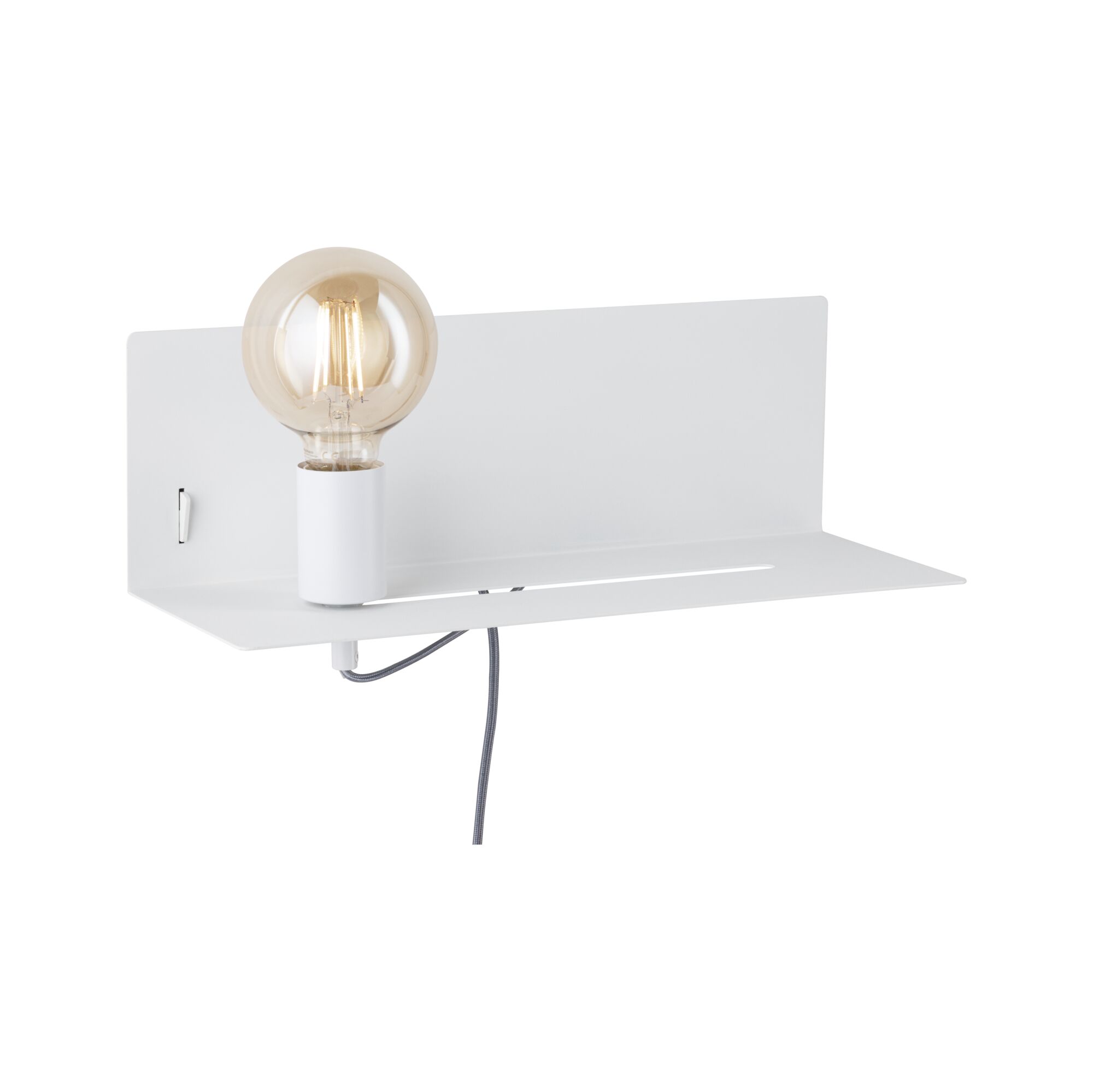 Witte metalen wandlamp met plank en zichtbare lamp voor modern interieurverlichting