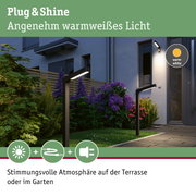 Moderne Außenleuchten in Schwarz mit warmweißem Licht beleuchten Terrasse und Garten mit Pflanzen