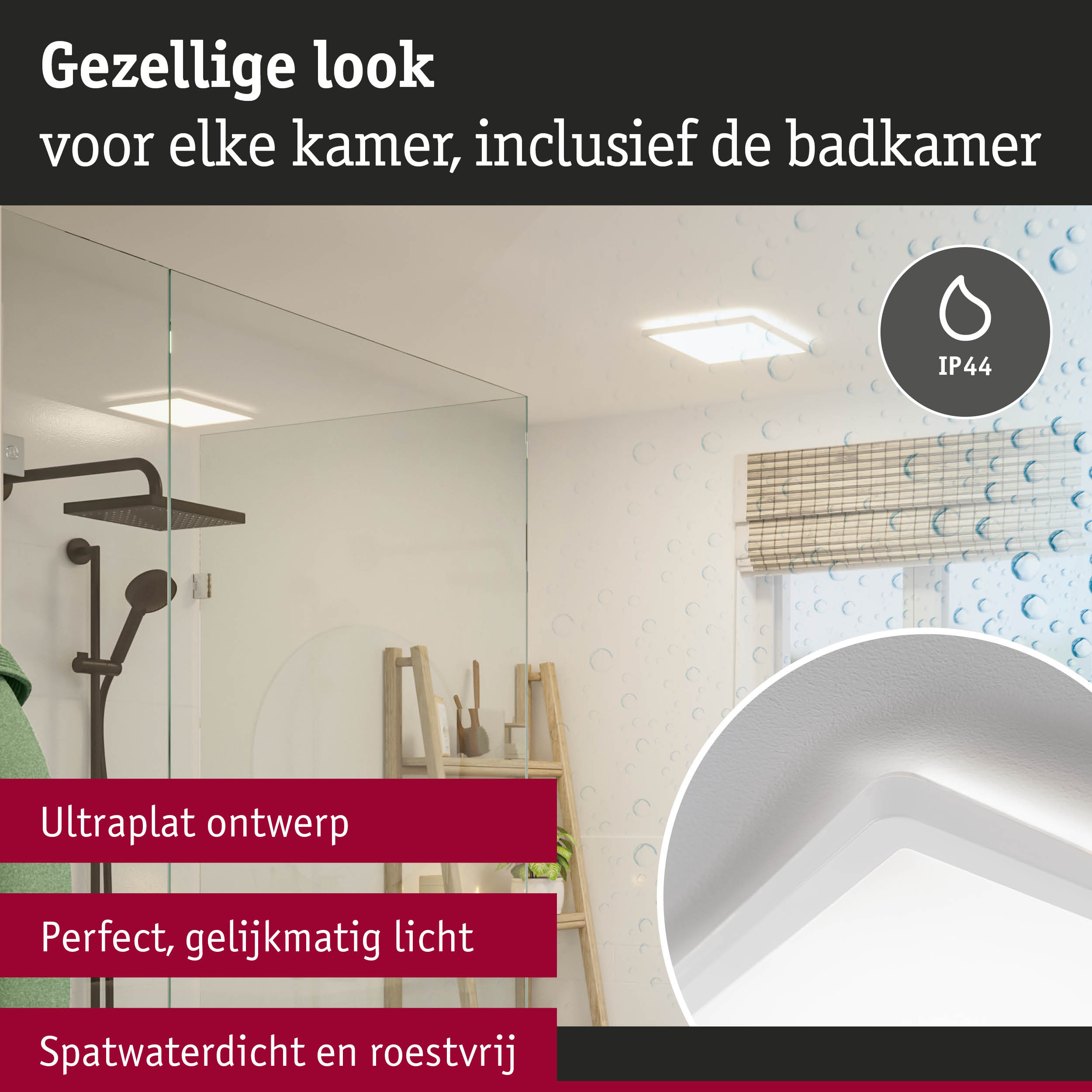 Ultraplatte witte LED-plafondlamp met IP44, spatwaterdicht en roestvrij voor badkamer