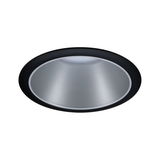 Round LED recessed downlight with black frame and silver reflector for modern interior lighting solutions