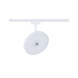 Round white metal LED spotlight on track system for modern indoor lighting solutions