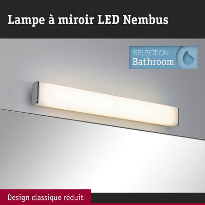 Lampe à miroir LED Nimbus au design classique blanc et chrome pour éclairage de salle de bain