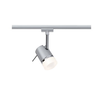 Projecteur LED moderne argenté avec diffuseur blanc pour système d'éclairage sur rail