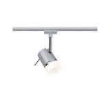 Projecteur LED moderne argenté avec diffuseur blanc pour système d'éclairage sur rail