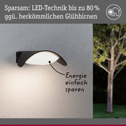 Schwarze LED-Wandleuchte aus Metall an grauer Wand mit energiesparender Beleuchtung