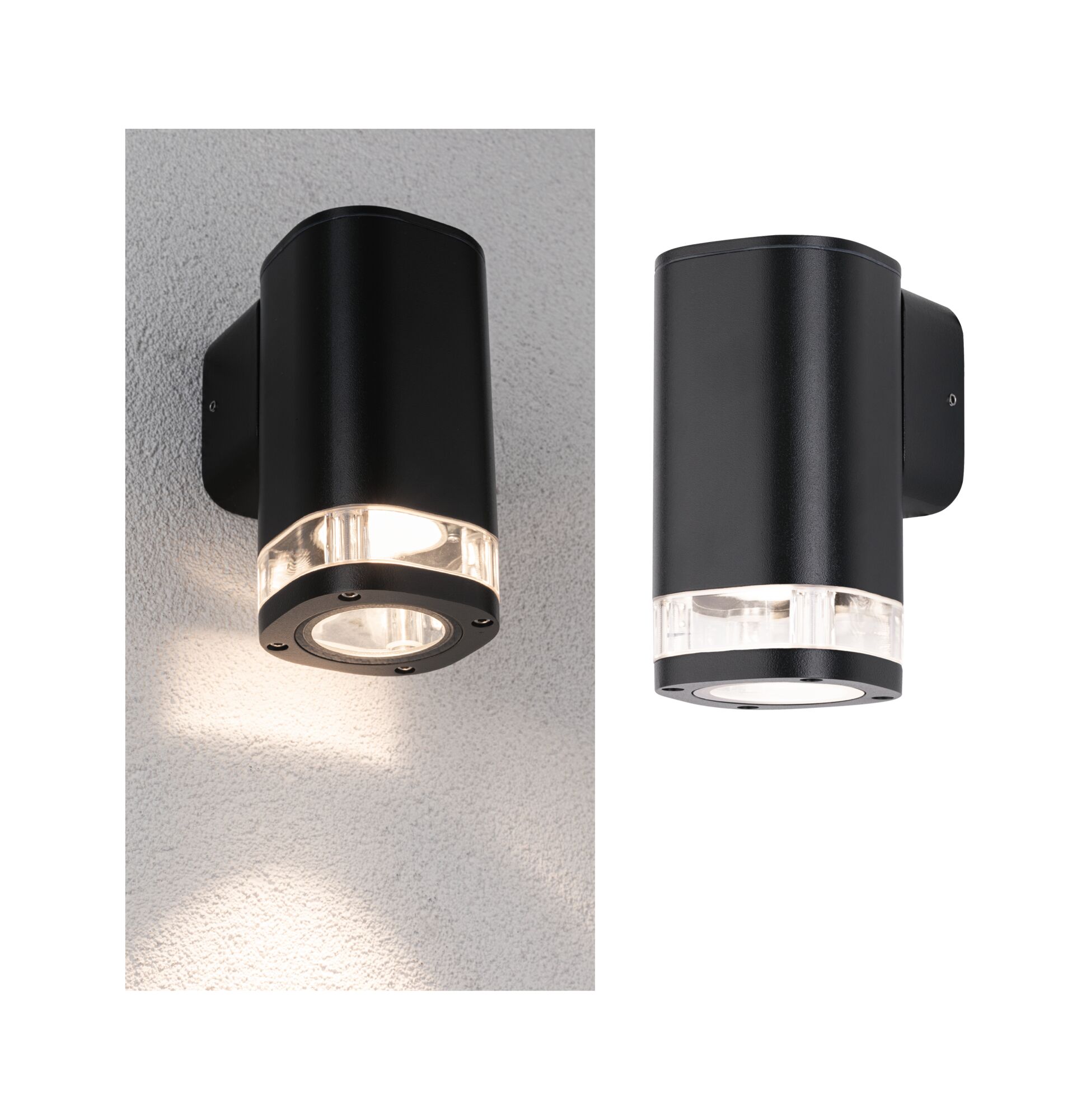 Außenwandleuchte Colum seewasserresistent IP44 80x153mm max. 20W 230V Anthrazit Aluminium Schwarze Aluminium-Außenwandleuchte mit klarem Glasring, moderne LED-Wandlampe für Außenbereiche