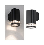 Black aluminum outdoor wall light with clear glass ring, modern LED wall lamp for exterior use