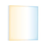 Square LED ceiling light with color change from warm white to cool white, white frame