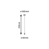 Afmetingen van zilveren metalen hanglamp met 210 cm lengte en 48 mm diameter